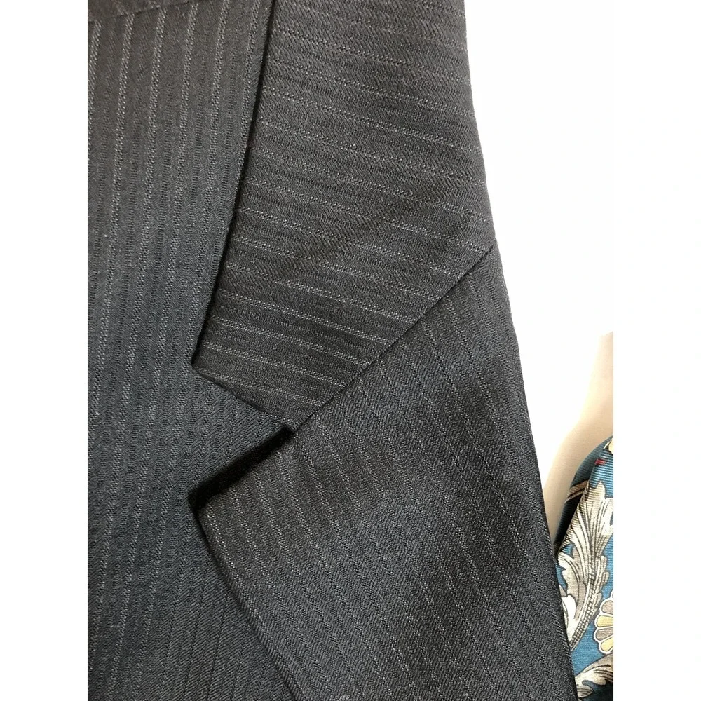 Henry Grethel Design Suit Mens 44R Black Pinstripe 2 Piece 2 Button Pleated